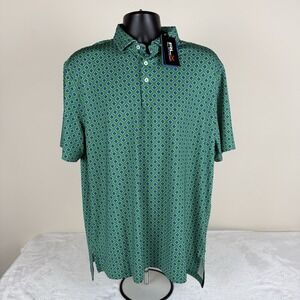 RLX Golf Ralph Lauren Polo Shirt Green with Blue Foulard Print Men's Large New